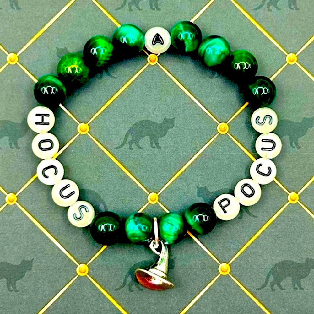 Handmade GLOW-IN-THE-DARK Hocus Pocus Charm Bracelet with Natural Tiger Eye!